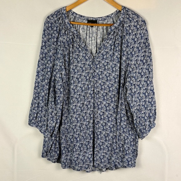 Jones New York Women ¾ Sleeve Split Neck Blouse Top Sz 2X Coastal Beachy Comfort - Picture 1 of 12